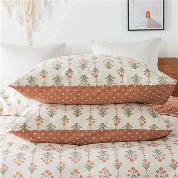 Queen Duvet Cover Set - Breathable 100% Cotton Floral 3pcs Wildflower - Picture 5 of 8